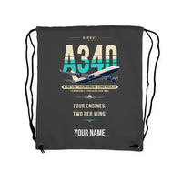Thumbnail for Airbus A340-500 - Drawstring Bag - Original + Name - Gray