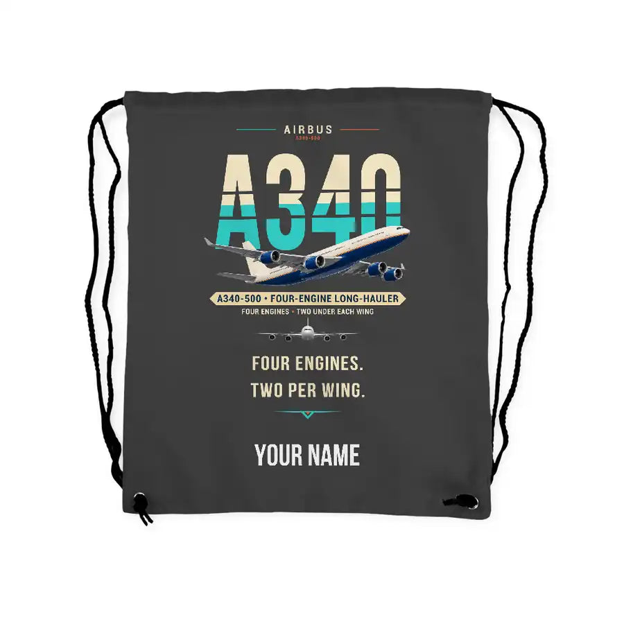Airbus A340-500 - Drawstring Bag - Original + Name - Gray