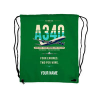 Thumbnail for Airbus A340-500 - Drawstring Bag - Original + Name - Green