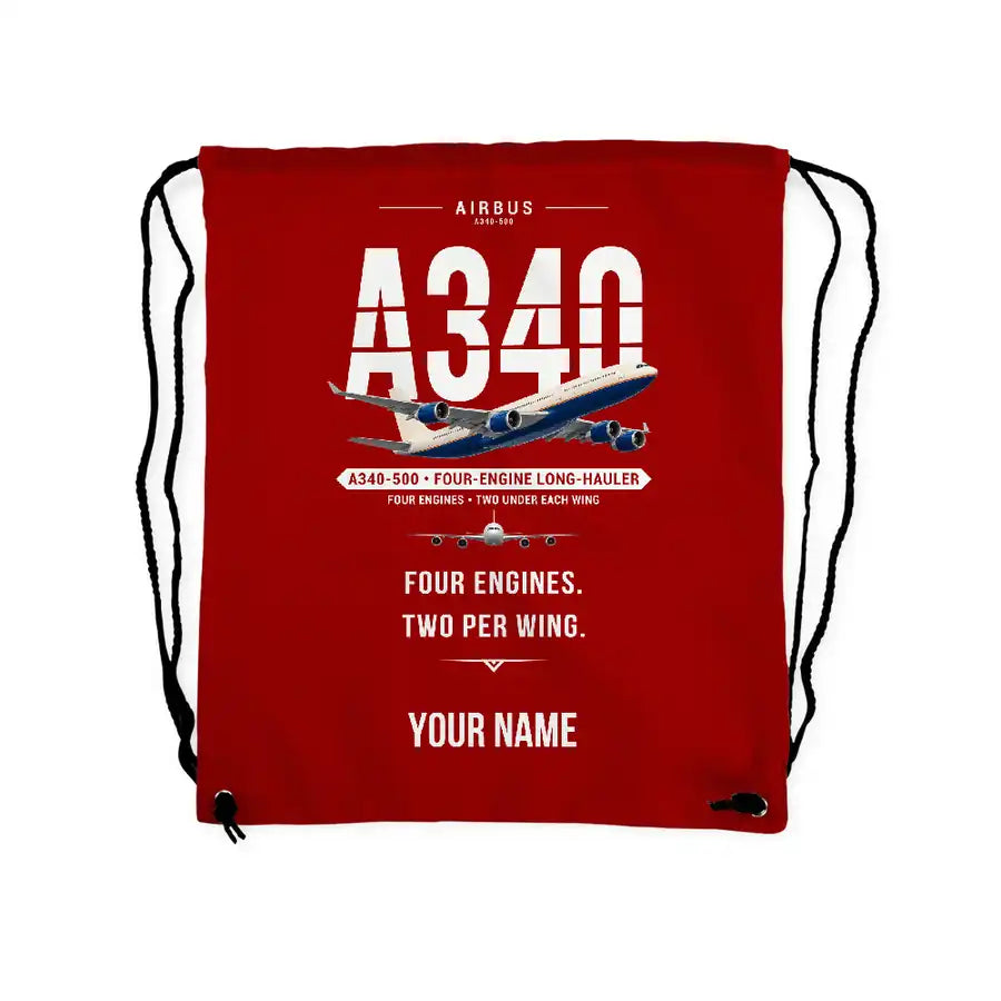 Airbus A340-500 - Drawstring Bag - Original + Name - Red