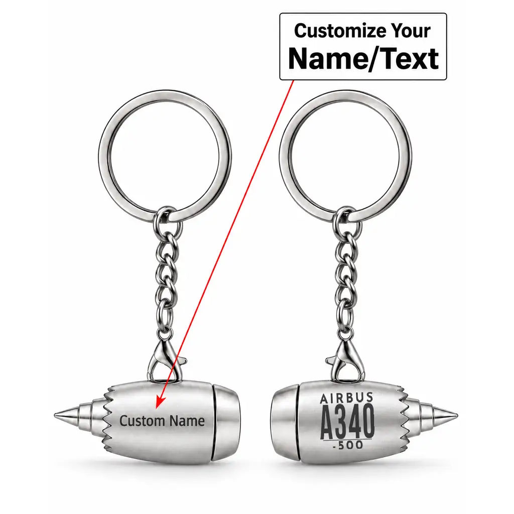 Airbus A340-500 - Engine Key Chain - Tag - Silver + Name