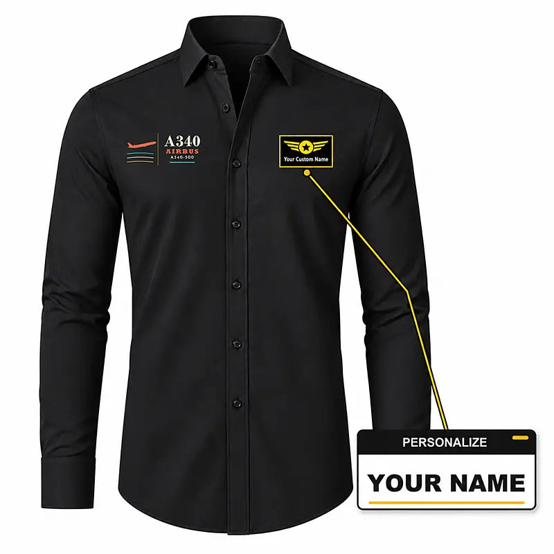 Airbus A340-500 - Long Sleeve Shirt - Poster - Black + NAME