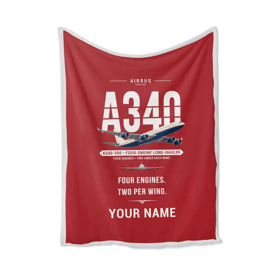 Airbus A340-500 - Original + Name - Blanket - Red