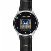 Thumbnail for Airbus A340-500 - Poster - Leather Strap - Striped Black Leather Strap
