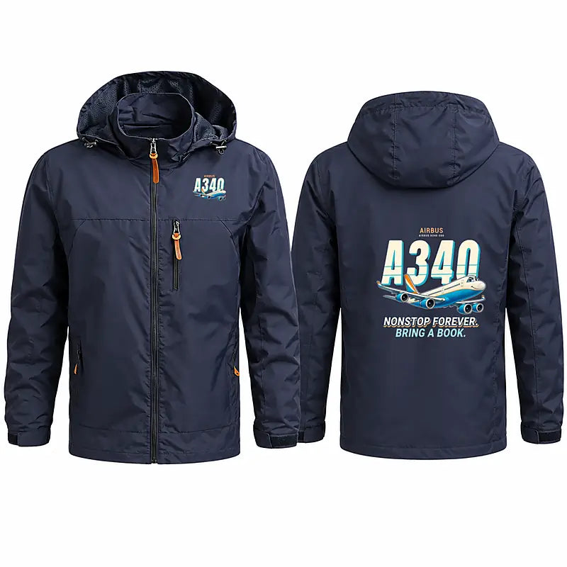Airbus A340-500 Stylish Jackets - Hooded Windbreaker - Cartoon - Navy Blue