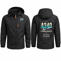 Thumbnail for Airbus A340-500 Stylish Jackets - Hooded Windbreaker - Original - Black