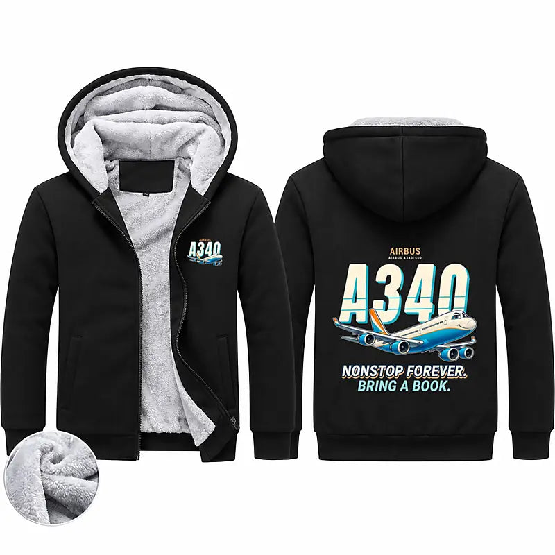 Airbus A340-500 Zipped Sweatshirts - Cartoon - Black