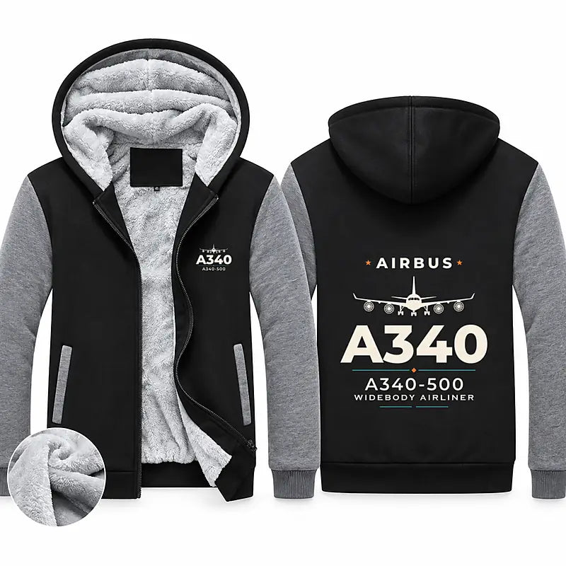 Airbus A340-500 Zipped Sweatshirts - Heritage - Black & Gray