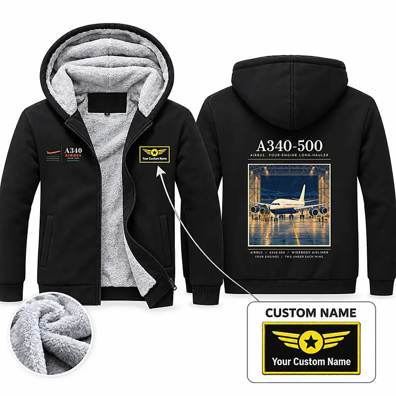 Airbus A340-500 Zipped Sweatshirts - Poster + Name - Black