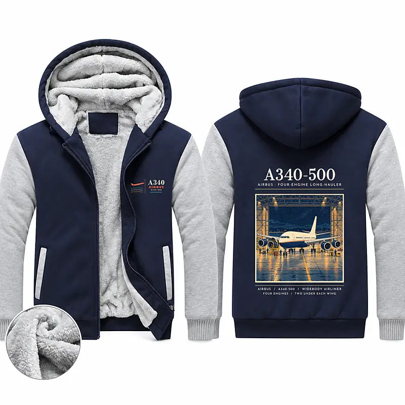 Airbus A340-500 Zipped Sweatshirts - Poster - Navy & Gray