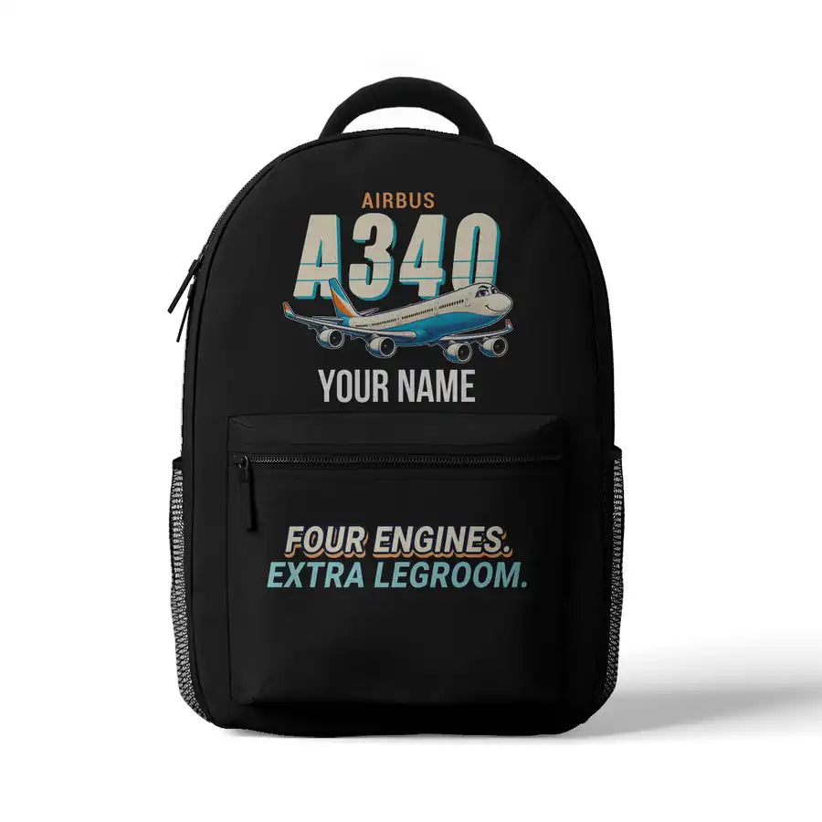 Airbus A340-600 - 3D Backpack - Cartoon + Name - Black