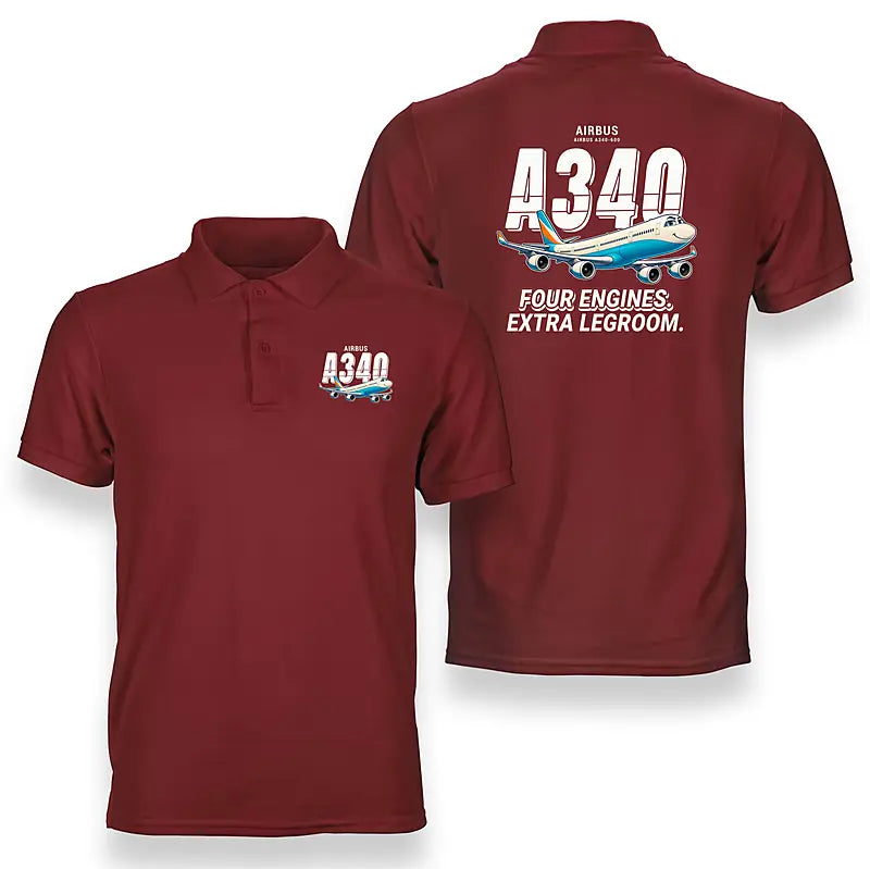 Airbus A340-600 - Cartoon - Double-Side Polo - Red