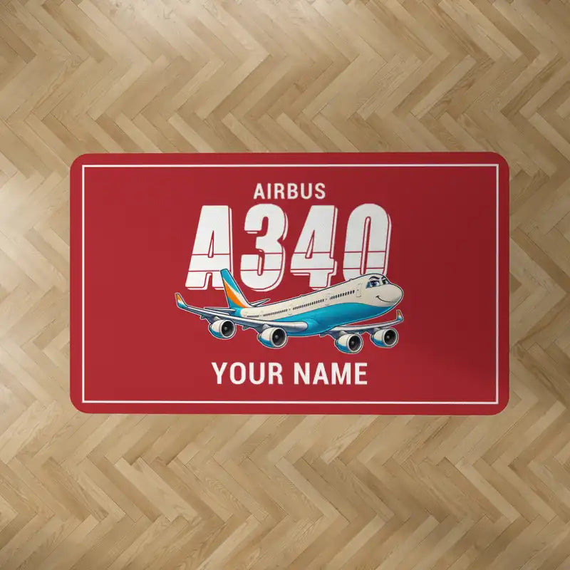 Airbus A340-600 - Cartoon + Name - Rectangle Carpet - Red