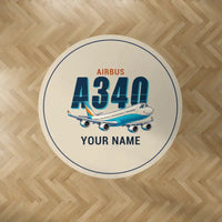 Thumbnail for Airbus A340-600 - Cartoon + Name - Round Carpet - Beige