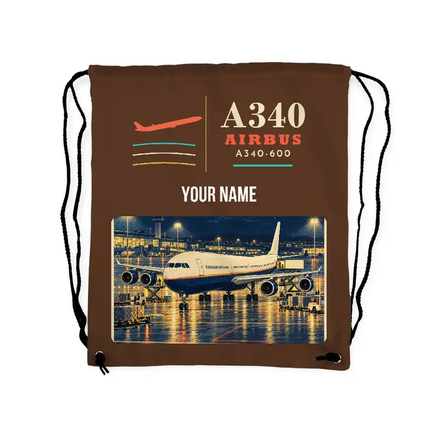 Airbus A340-600 - Drawstring Bag - Classic + Name - Brown