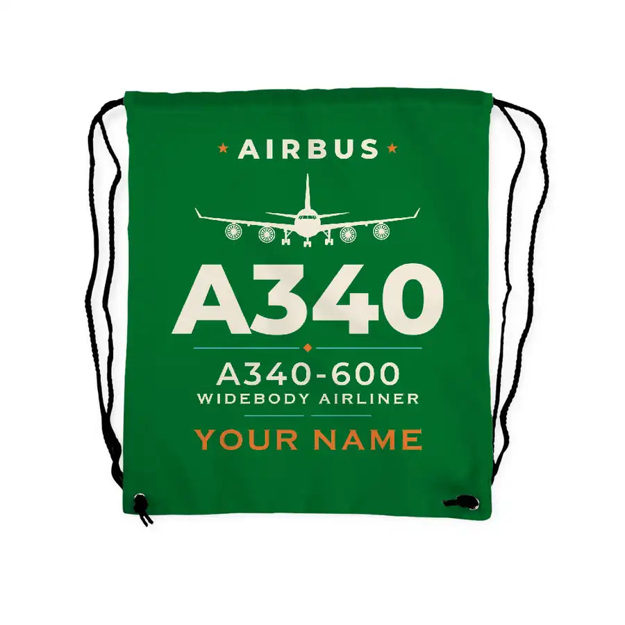 Airbus A340-600 - Drawstring Bag - Heritage + Name - Green
