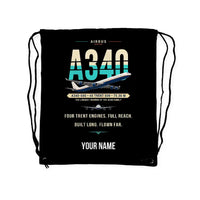Thumbnail for Airbus A340-600 - Drawstring Bag - Original + Name - Black