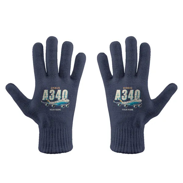 Airbus A340-600 - Gloves - Full - Cartoon + Name - Navy Blue