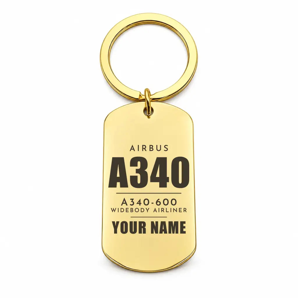 Airbus A340-600 - Key Chain - Tag + Name - Gold