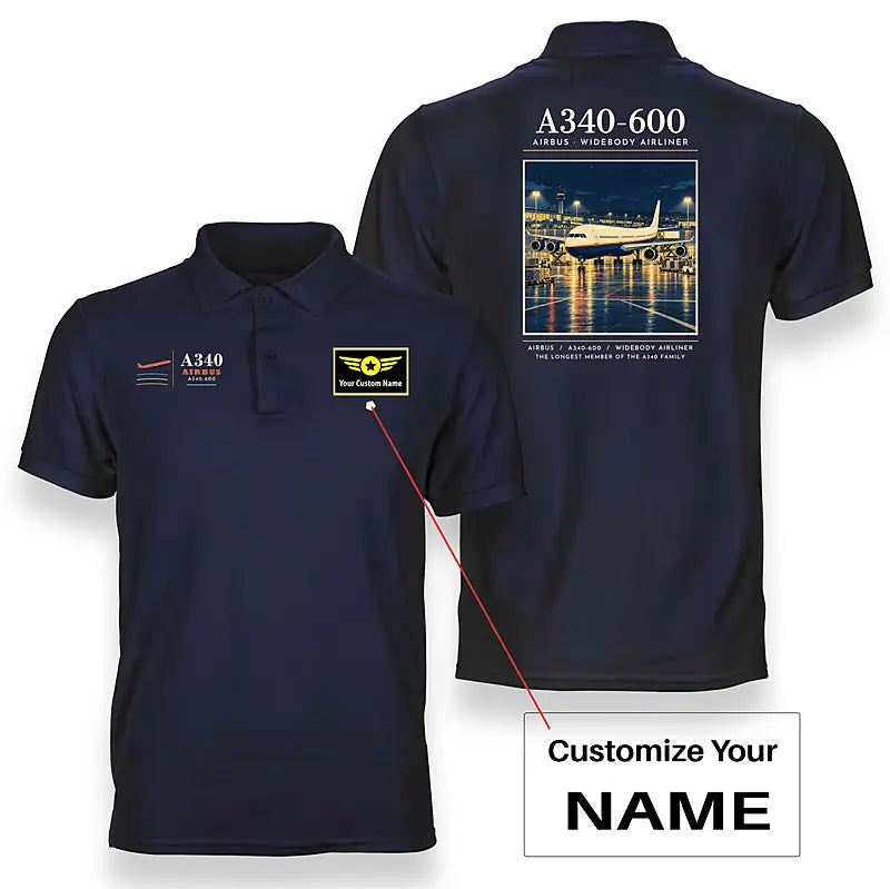 Airbus A340-600 - Poster - Double-Side Polo - Navy Blue + Name