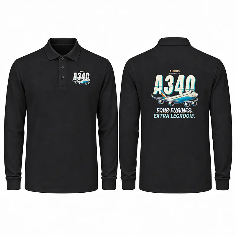 Airbus A340-600 Premium Polo T-Shirts - Cartoon - Long Sleeve - Black