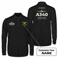 Thumbnail for Airbus A340-600 Premium Polo T-Shirts - Heritage + Name - Long Sleeve - Black