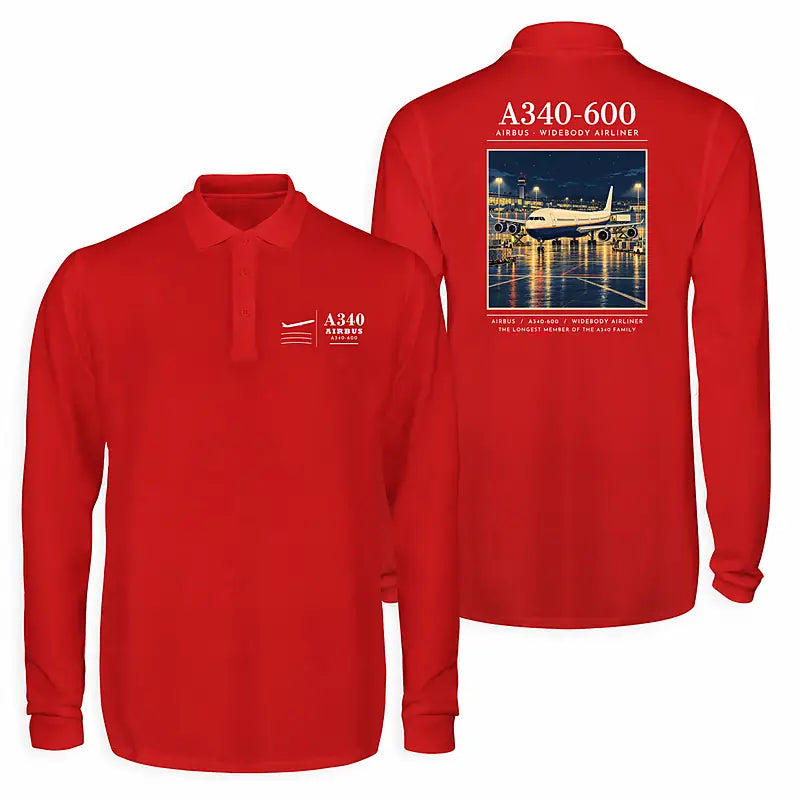 Airbus A340-600 Premium Polo T-Shirts - Poster - Long Sleeve - Red