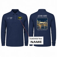 Thumbnail for Airbus A340-600 Premium Polo T-Shirts - Poster + Name - Long Sleeve - Dark Blue
