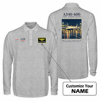 Thumbnail for Airbus A340-600 Premium Polo T-Shirts - Poster + Name - Long Sleeve - Gray
