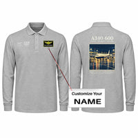 Thumbnail for Airbus A340-600 Premium Polo T-Shirts - Poster + Name - Long Sleeve - Gray