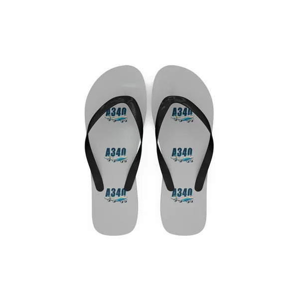 Airbus A340-600 - Slippers - Flip Flops - Cartoon Pattern - Light Gray