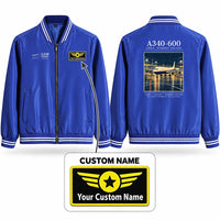 Thumbnail for Airbus A340-600 Stylish Jackets - Baseball Collar - Poster + Name - Royal Blue