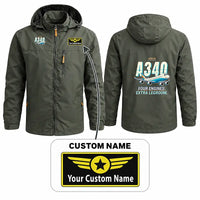 Thumbnail for Airbus A340-600 Stylish Jackets - Hooded Windbreaker - Cartoon + Name - Olive Green