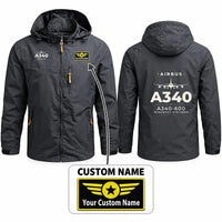 Thumbnail for Airbus A340-600 Stylish Jackets - Hooded Windbreaker - Heritage + Name - Charcoal