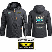 Thumbnail for Airbus A340-600 Stylish Jackets - Hooded Windbreaker - Original + Name - Charcoal