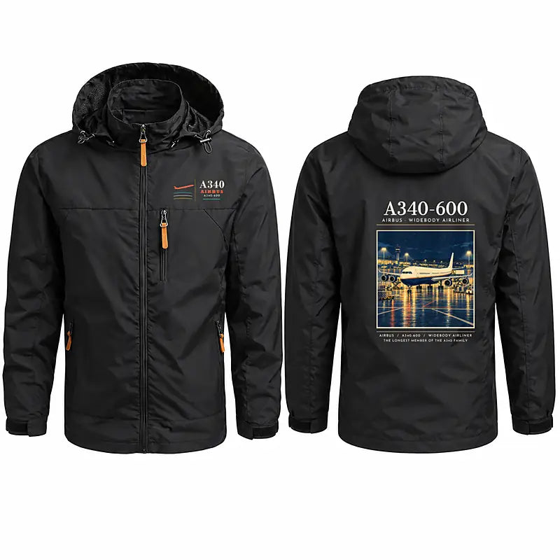 Airbus A340-600 Stylish Jackets - Hooded Windbreaker - Poster - Black