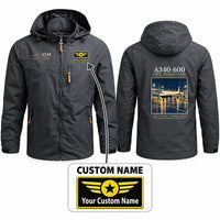 Thumbnail for Airbus A340-600 Stylish Jackets - Hooded Windbreaker - Poster + Name - Charcoal