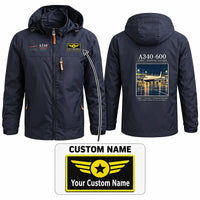 Thumbnail for Airbus A340-600 Stylish Jackets - Hooded Windbreaker - Poster + Name - Navy Blue