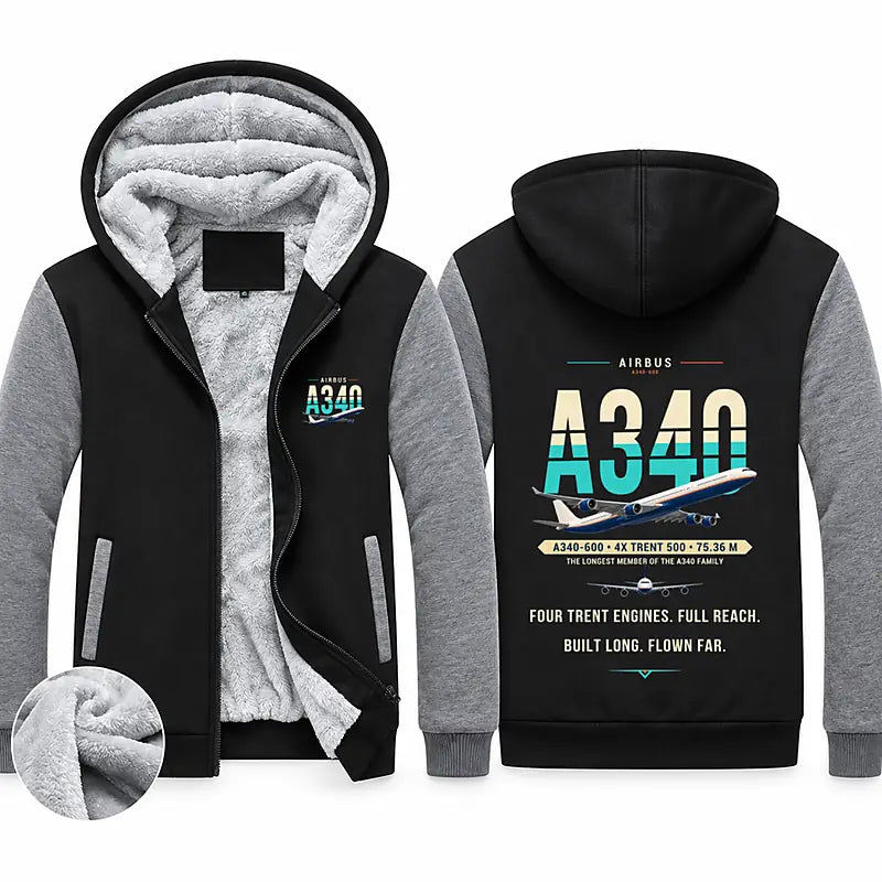 Airbus A340-600 Zipped Sweatshirts - Original - Black & Gray