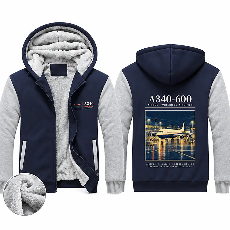 Airbus A340-600 Zipped Sweatshirts - Poster - Navy & Gray