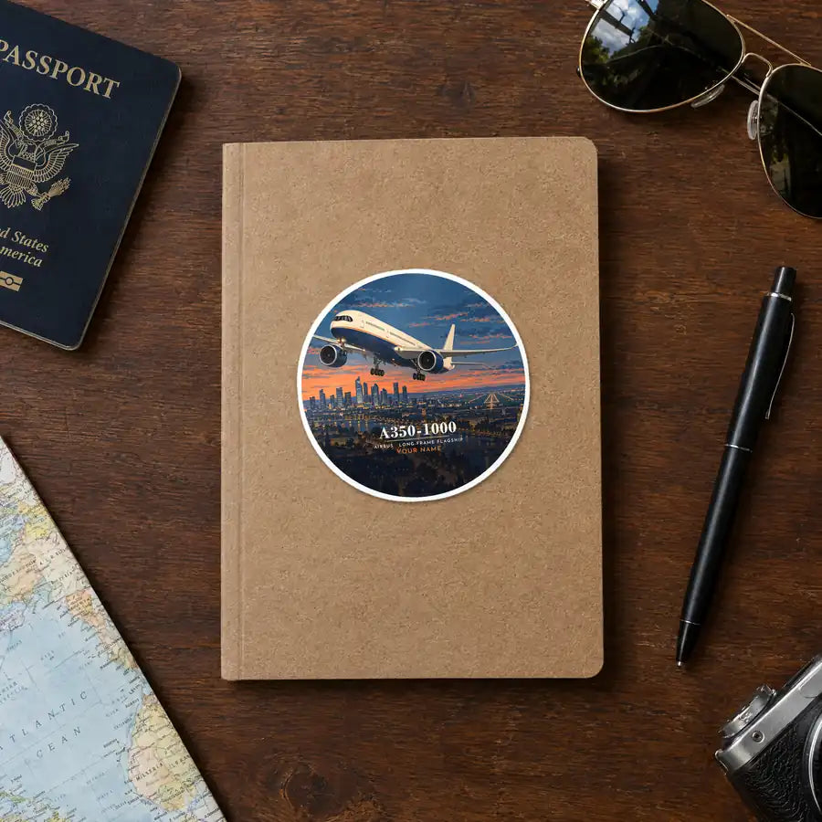 Airbus A350-1000 - 3D + Name - Circle Sticker - Notebook