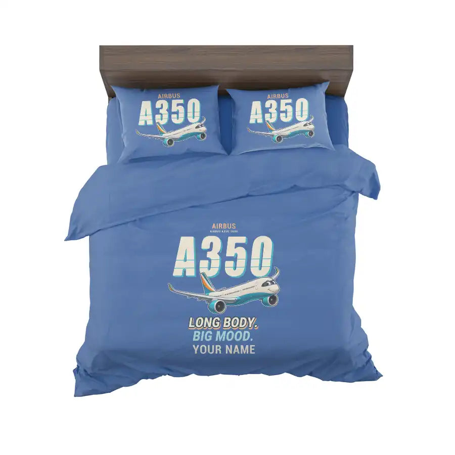 Airbus A350-1000 - Cartoon + Name - Bedding Set - Blue