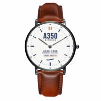 Thumbnail for Airbus A350-1000 - Classic - White - Slim Leather - Black and Brown Leather Strap