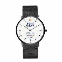 Thumbnail for Airbus A350-1000 - Classic - White - Slim Mesh - Black and Stainless Steel Strap