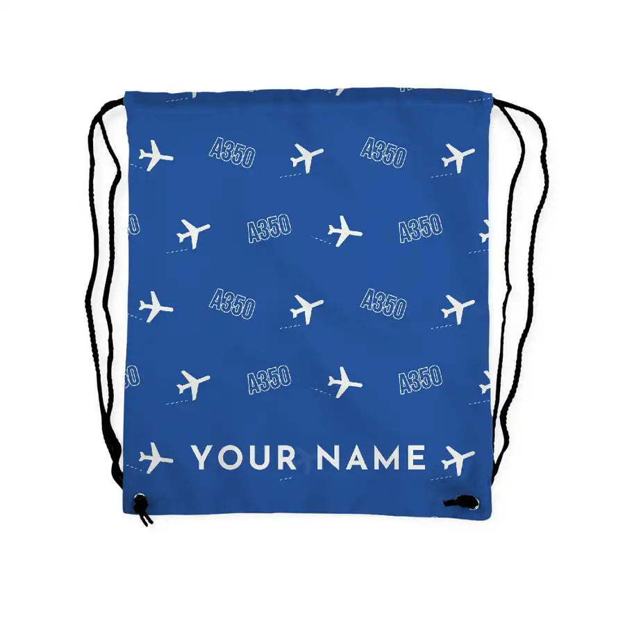 Airbus A350-1000 - Drawstring Bag - 3D Pattern + Name - Blue