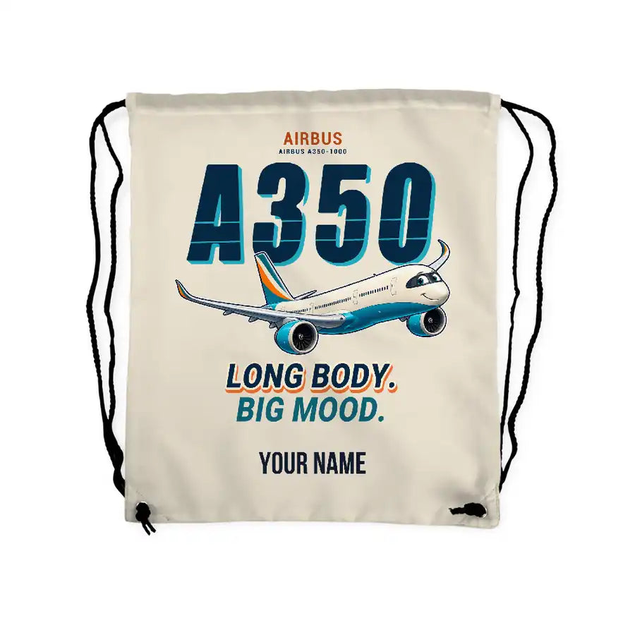 Airbus A350-1000 - Drawstring Bag - Cartoon + Name - Beige