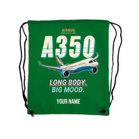 Thumbnail for Airbus A350-1000 - Drawstring Bag - Cartoon + Name - Green