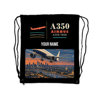 Thumbnail for Airbus A350-1000 - Drawstring Bag - Classic + Name - Black