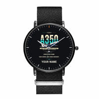 Thumbnail for Airbus A350-1000 - Original + Name - Slim Leather - Black and Black Nylon Strap