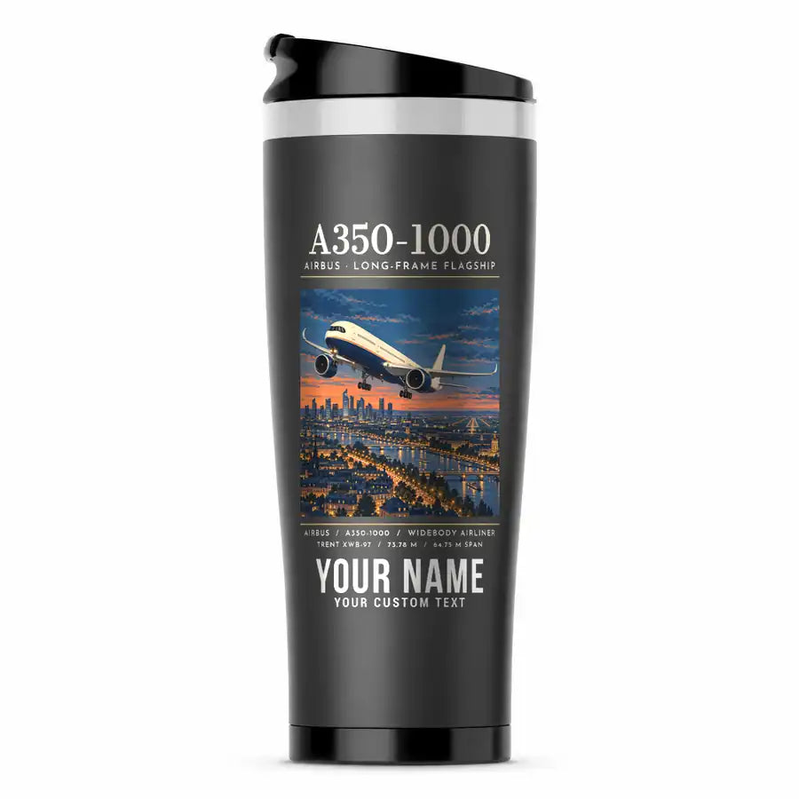 Airbus A350-1000 - Poster + Name - Stainless Steel (No Holder) - Gray